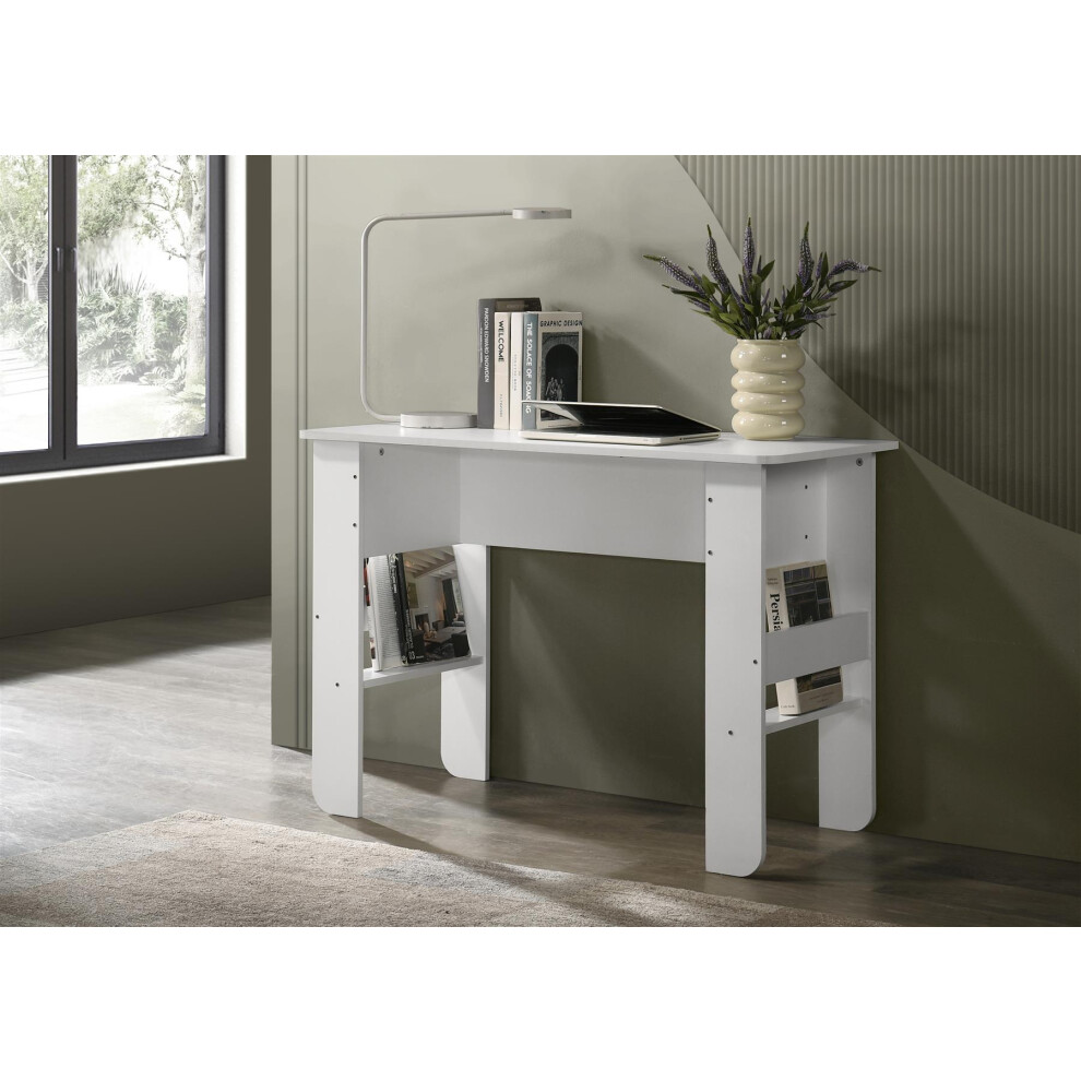 Modern White Office Table With Side Storage