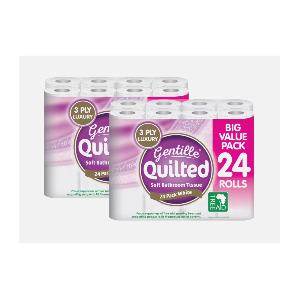 Gentille (48 Rolls ( 2 Packs Of 24)) Quilted Toilet Rolls 3Ply Luxury Soft Strong Tissue