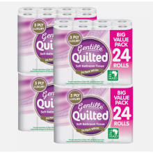 (96 Rolls (4 packs of 24)) Gentille Quilted Toilet Rolls 3ply Luxury Soft Strong Tissue