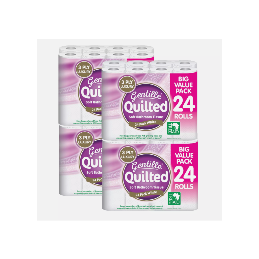 Gentille (96 Rolls (4 Packs Of 24)) Quilted Toilet Rolls 3Ply Luxury Soft Strong Tissue