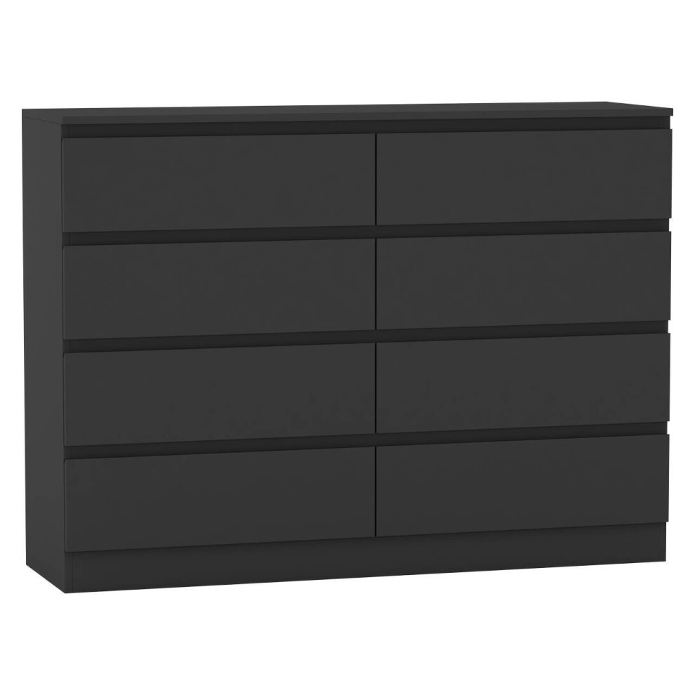 (Black Carcass + Black Drawers) Modern Wide Wooden Chest Of 8 Drawers Bedroom Furniture Storage Bedside Cabinet