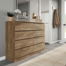 (Oak Carcass + Oak Drawers) Modern Wide Wooden Chest of 8 Drawers Bedroom Furniture Storage Bedside Cabinet