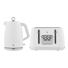 Swan Serenity Kitchen Set: 1.7L Kettle & 4-Slice Toaster, White - SK14017WHT & ST19024WHT - EEJB271