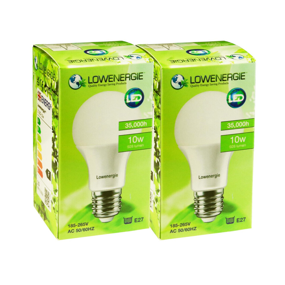 (2 pack) Lowenergie LED Light Bulb 10w Edison Screw E27 Day White 6000K A60 GLS A+ Energy Saving Lamp-image-OPC-PCNCXY8-NEW