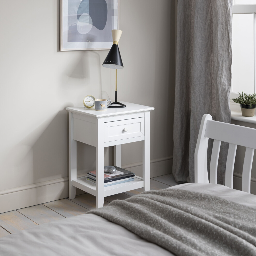 (1 Drawer Bedside) Torsby Bedside Table with Drawer in Classic White