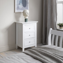 (3 Drawer Bedside) Torsby Bedside Table with Drawer in Classic White