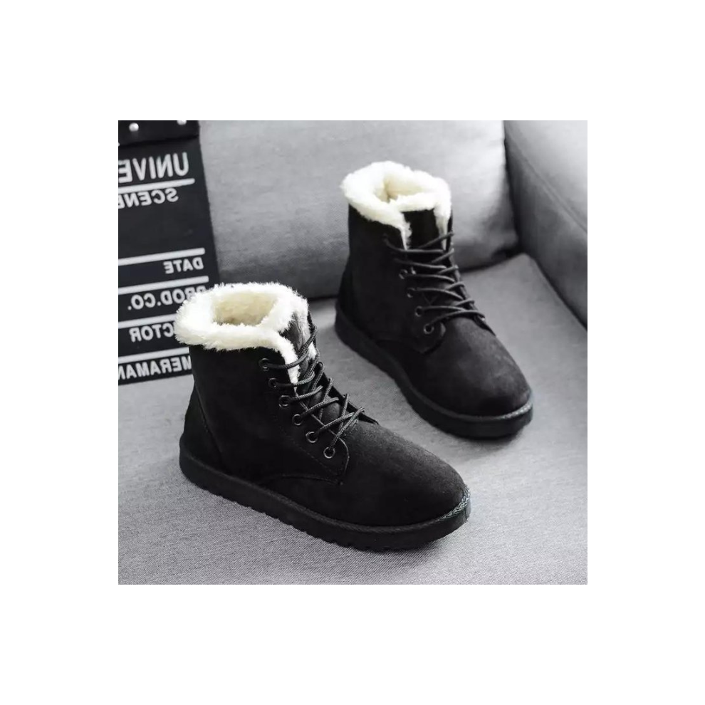Vehhe (2#Black, Uk 4(Eu 37)) Women's Snow Ankle Boots Ladies Winter Warm Flat Fur Lined Low Heel Shoes Size *