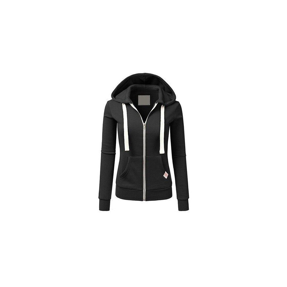 (Black, XL) Womens Zip Up Hooded Hoodie Fleece Jacket Plain Casual Pullover Sweatshirt Tops-image-OPC-PFWK85F-NEW