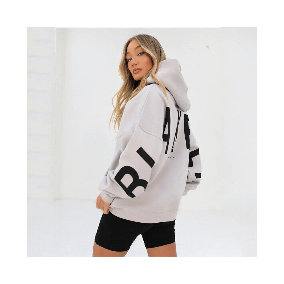 (White - Blake ly, S = UK/AU 8 = EU 34) Letter Oversized Hoodies Womens Long Sleeve Sweatshirt Hooded Jumper BaggyTops