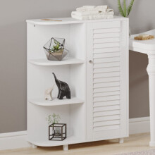 White Wooden Curved Free Standing Kitchen Bathroom Space Saving Adjustable Shelf, for Living Room