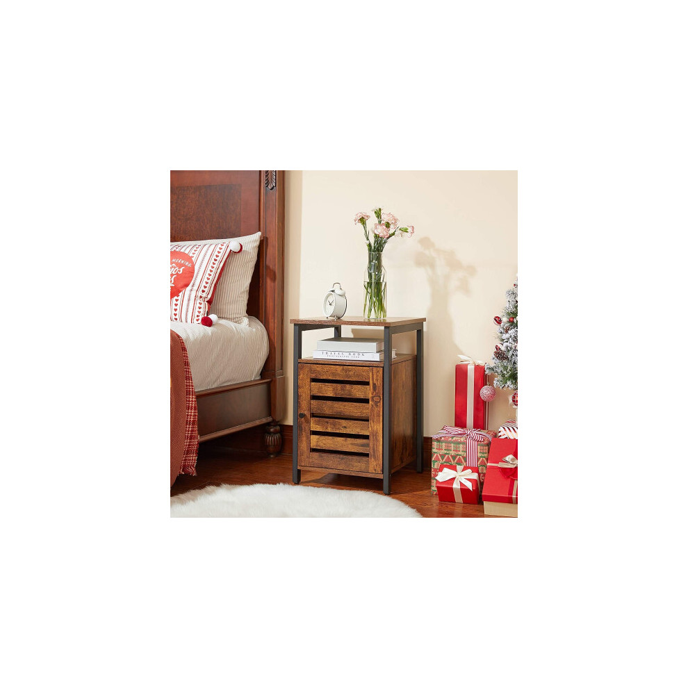 Industrial Style Wooden/Steel Rustic Bedside Nightstand Cabinet With  Door Sofa Side Table End Table Table for Home Bedroom Living Room Rustic Brown