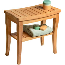 2 Tier Bamboo Wood Bathroom Stool Bench Shower Seat Shoe Rack Shelf Organizer Slatted Heavy Duty Bamboo Multi Purpose Step Stool & Seat with Storage