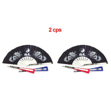 (2pcs black fan) Chinese Kung Fu Fan Wushu Dragon Stainless Steel Frame Tai Chi Martial Arts Dance Practice Performance