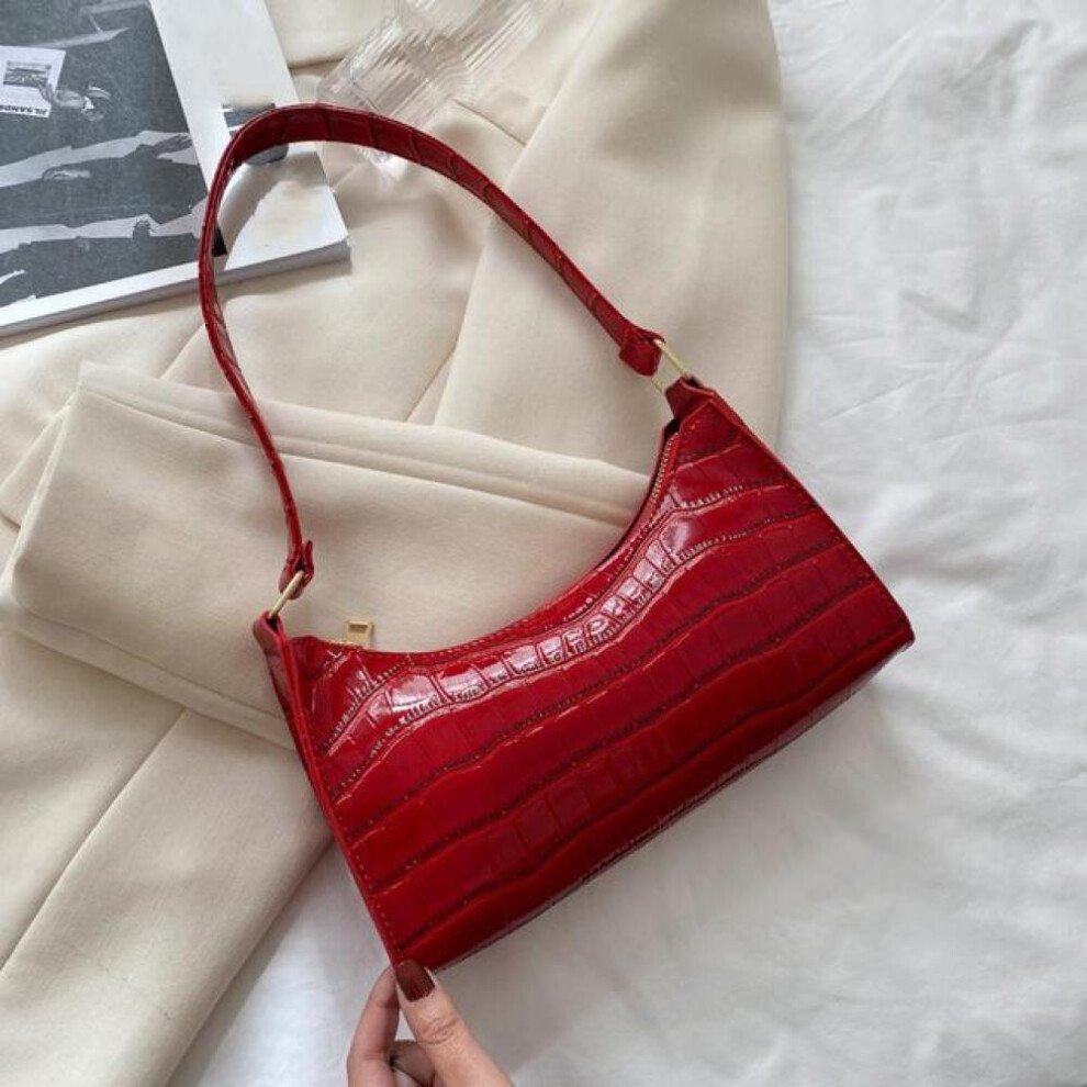 (red, 25*6*17cm) Fashion Small Shoulder Bags For Women Retro Alligator Pattern Pu Leather Handbag Female Casual Daily Tote Underarm Bag