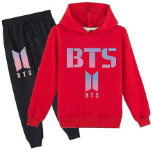 (red, 150cm) Bts Middle And Big Children Cartoon Printing Casual Hoodie Sweater Trousers Suit Z