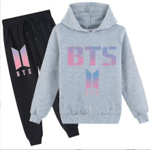 (grey, 150cm) Bts Middle And Big Children Cartoon Printing Casual Hoodie Sweater Trousers Suit Z