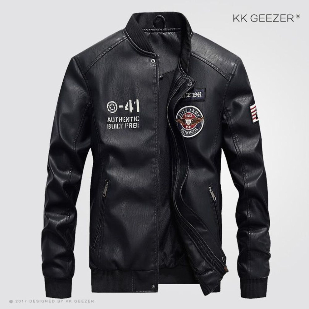 (black, M) Leather Jacket Men Autumn Casual Pu Motorcycle Jacket Warm Fleece Winter Coat Comfort Bomber