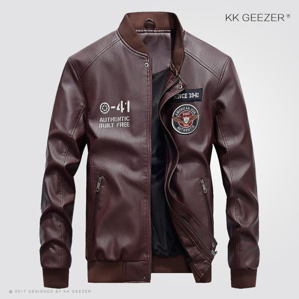 (red, XXXL) Leather Jacket Men Autumn Casual Pu Motorcycle Jacket Warm Fleece Winter Coat Comfort Bomber