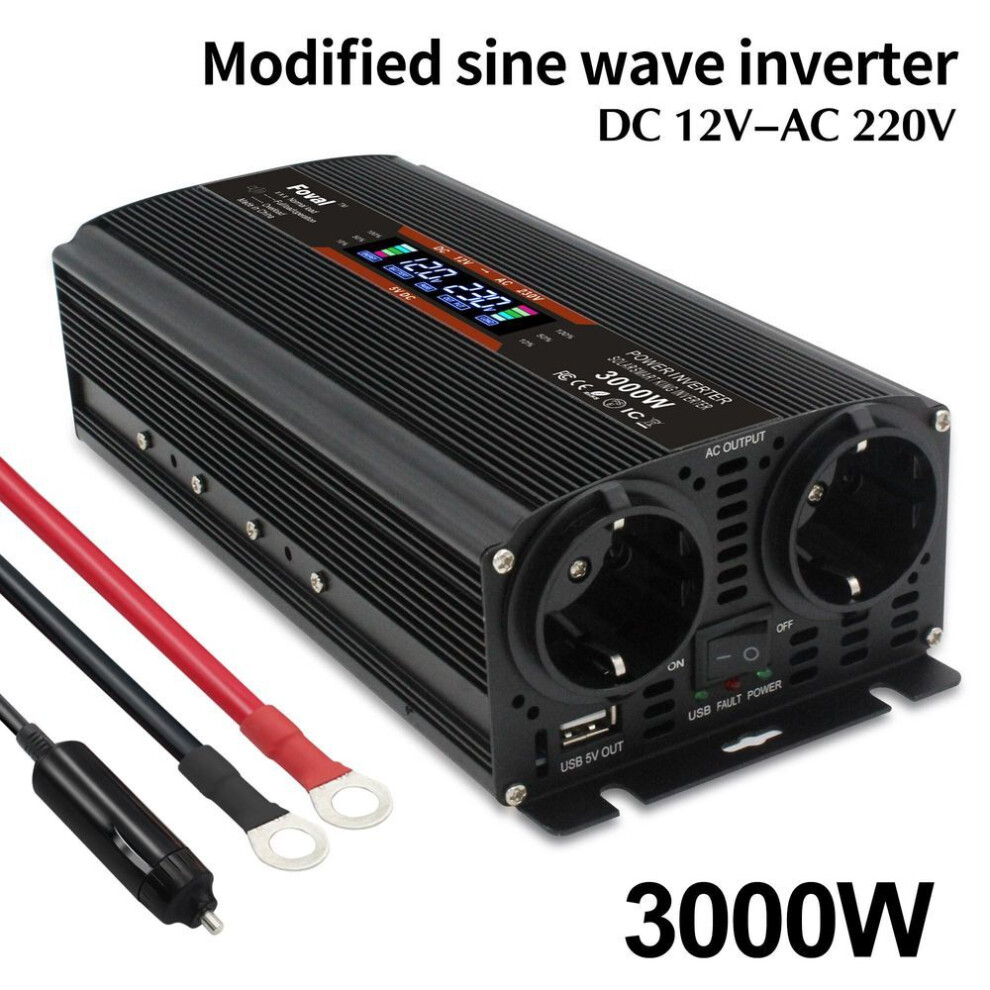 (black, 12V 230V EU Socket) 3000 Watts (peak) 12v To 230v 1500 Watt Rated Power Inverter 5v 2.4a Usb Suitable For Trucks, Camping, And Home Off-grid Solar Systems.