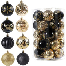 Christmas Baubles, 34 Pcs Black Gold Christmas Baubles Decorations, Shatterproof Balls Hanging Decorations