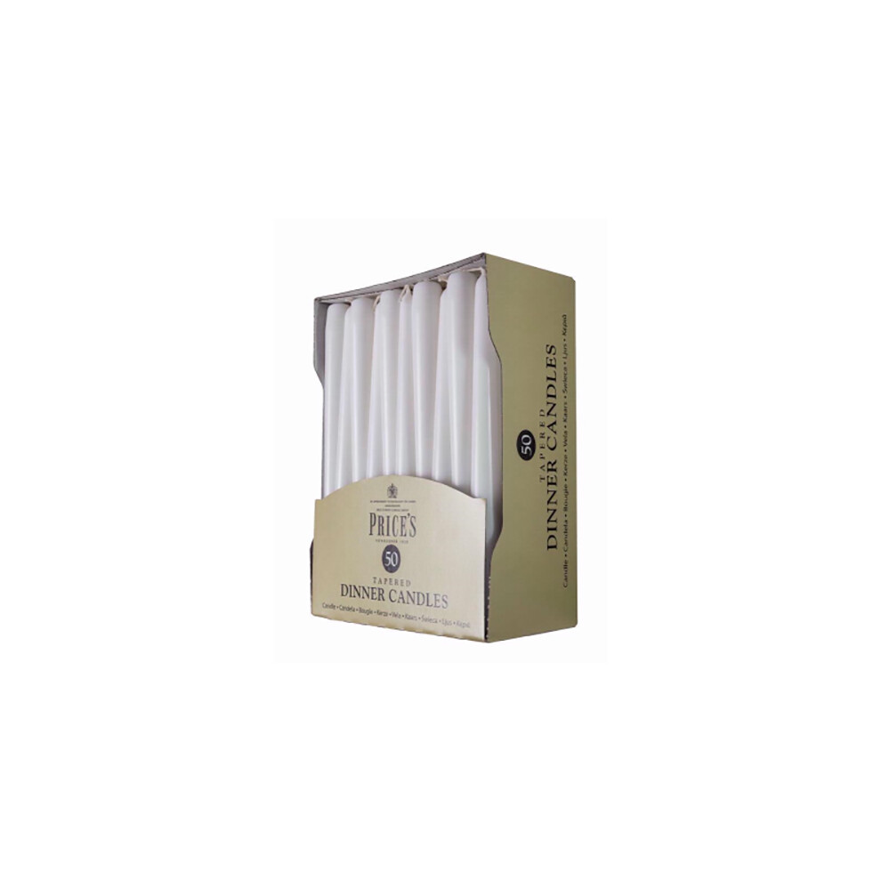 (One Size, White) Prices Tapered Unwrapped Dinner Candles (Pack Of 50)