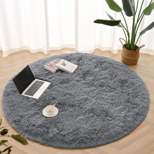(120cm x 120cm (4ft x 4ft )- Circle Round Rug, Grey) Non Slip Grey Rugs Floor Area Carpet Runner Mat UK