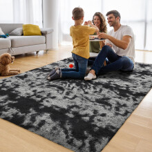 (120cm x 170cm (4ft x 5ft 8in)- Small Area Rugs For Living Room Bedroom, Black Grey/Tie-Dye Grey) Non Slip Grey Rugs Floor Area Carpet Runner Mat UK