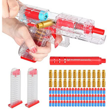 Shell Ejection Toy Gun Loaded Magazine Soft Foam Pistol Clear Transparent White Kids Battle Game