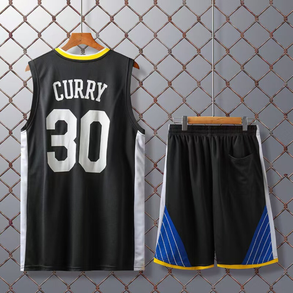 (black, 140(140-150cm)) Quick-drying Breathable Activewear No.30 Curry Basketball Fans Training Shirt Kits For Kids And Adult
