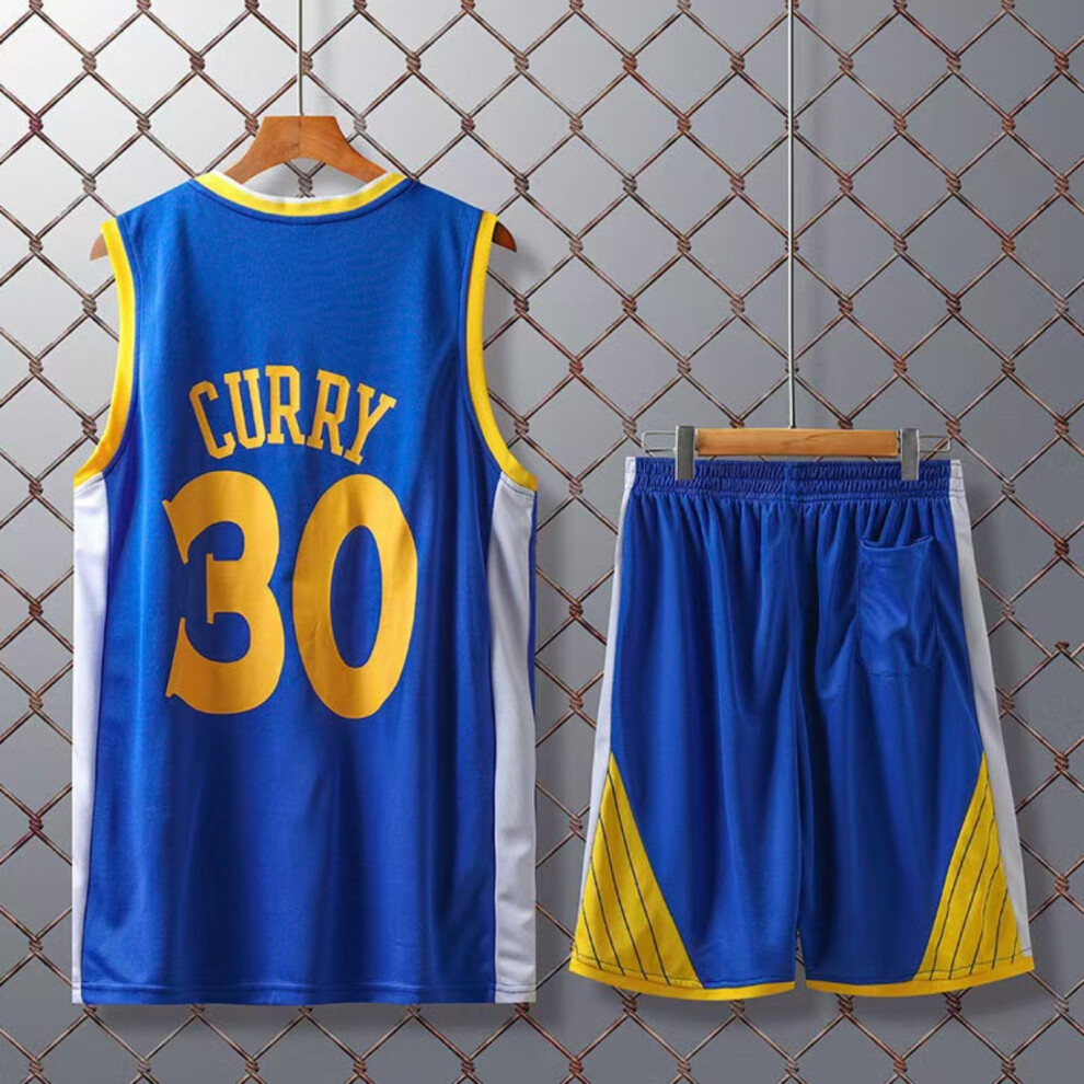 (blue, 4XL(180-188cm)) Quick-drying Breathable Activewear No.30 Curry Basketball Fans Training Shirt Kits For Kids And Adult