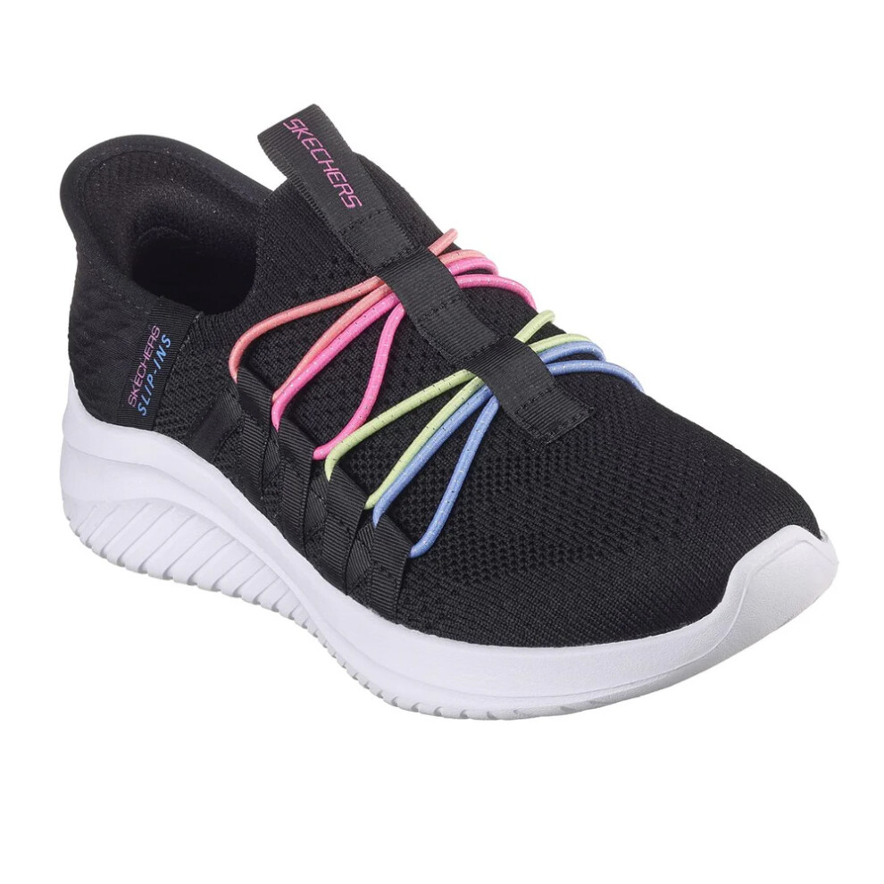 (4 UK, Black/Multicoloured) Skechers Girls Ultra Flex 3.0 Bungee Fun Trainers