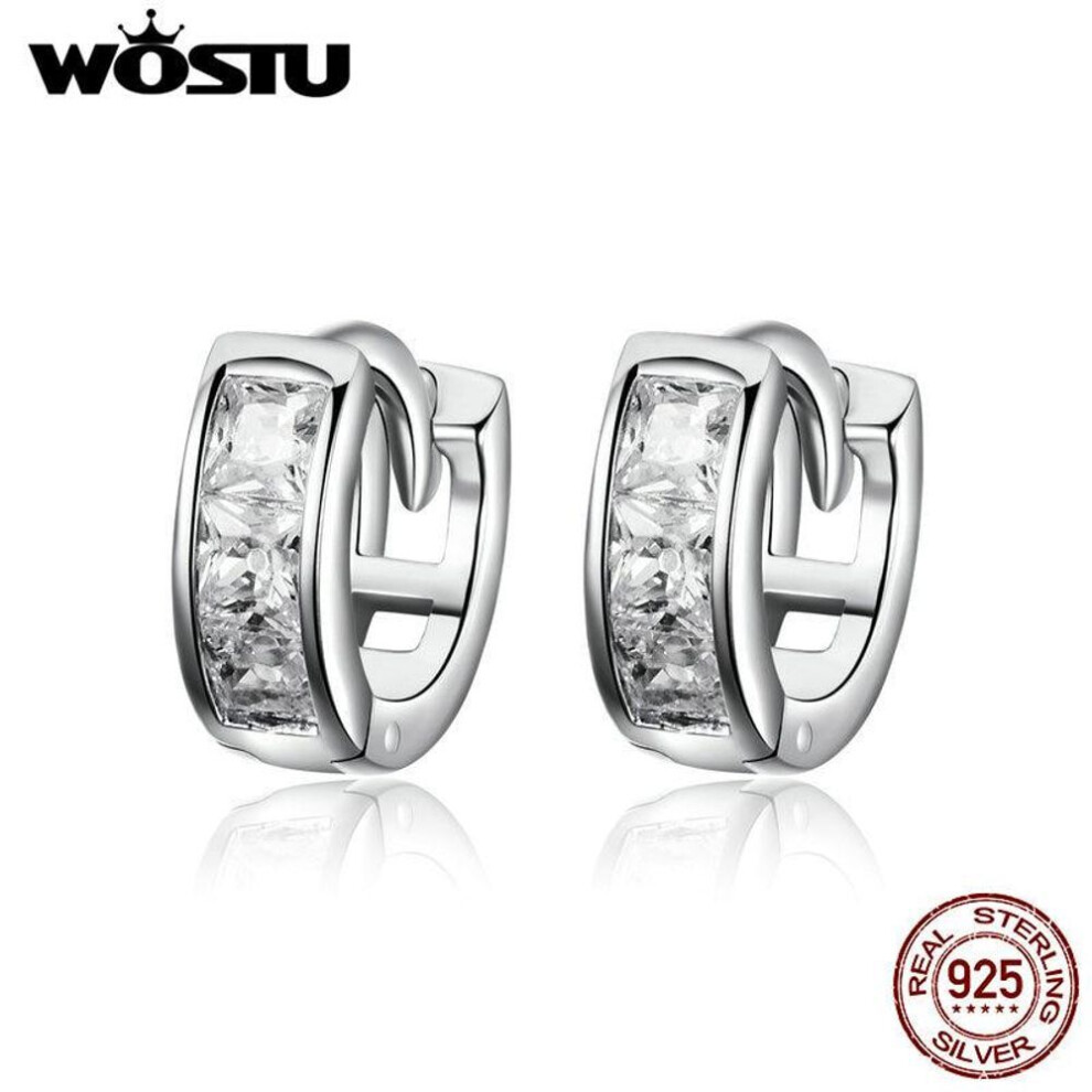 (Earrings) Wostu New 925 Sterling Silver Simple Stud Earrings Dazzling Cz Round Earings For Women