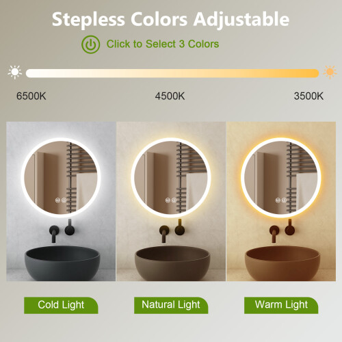 (Round 60cm) Bathroom Mirror with LED Wall Mounted Mirrors 2