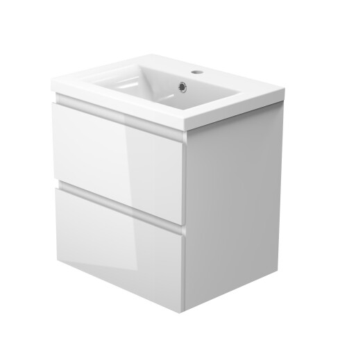 AICA 500mm Wall Hung Bathroom Vanity Units Gloss White with Ceramic Basin 2