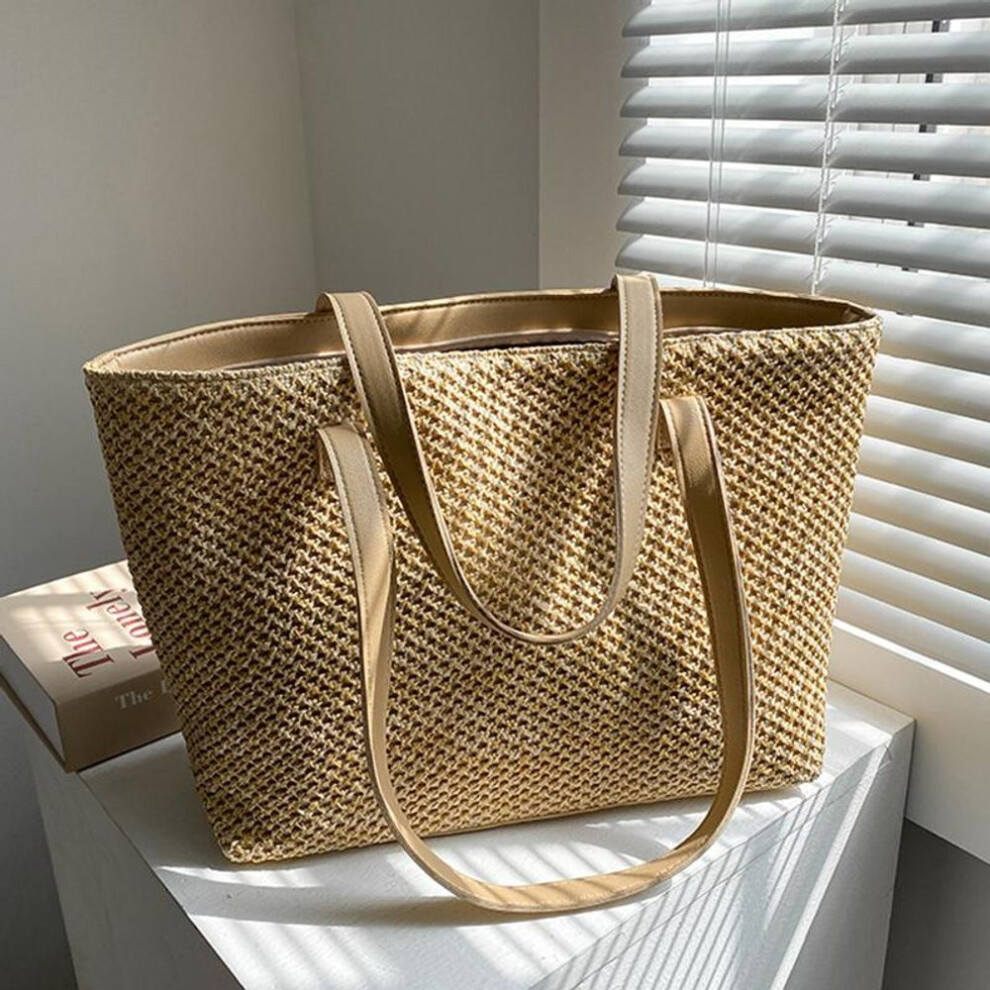 (khaki, 31x13x25.5cm) Yogodlns Casual Straw Large Capacity Tote For Women Wicker Woven Shoulder Bags Rattan Handbags Summer Beach Bag