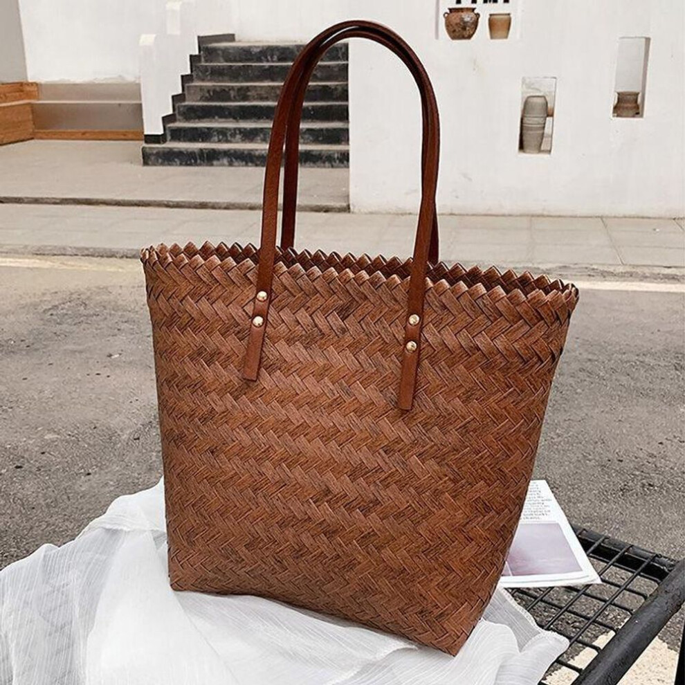 (brown, 26x13x29cm) Yogodlns Rattan Handmade Handbag Woven Lady Beach Shoulder Bag Totes Bolso Sac Summer Travel Pack