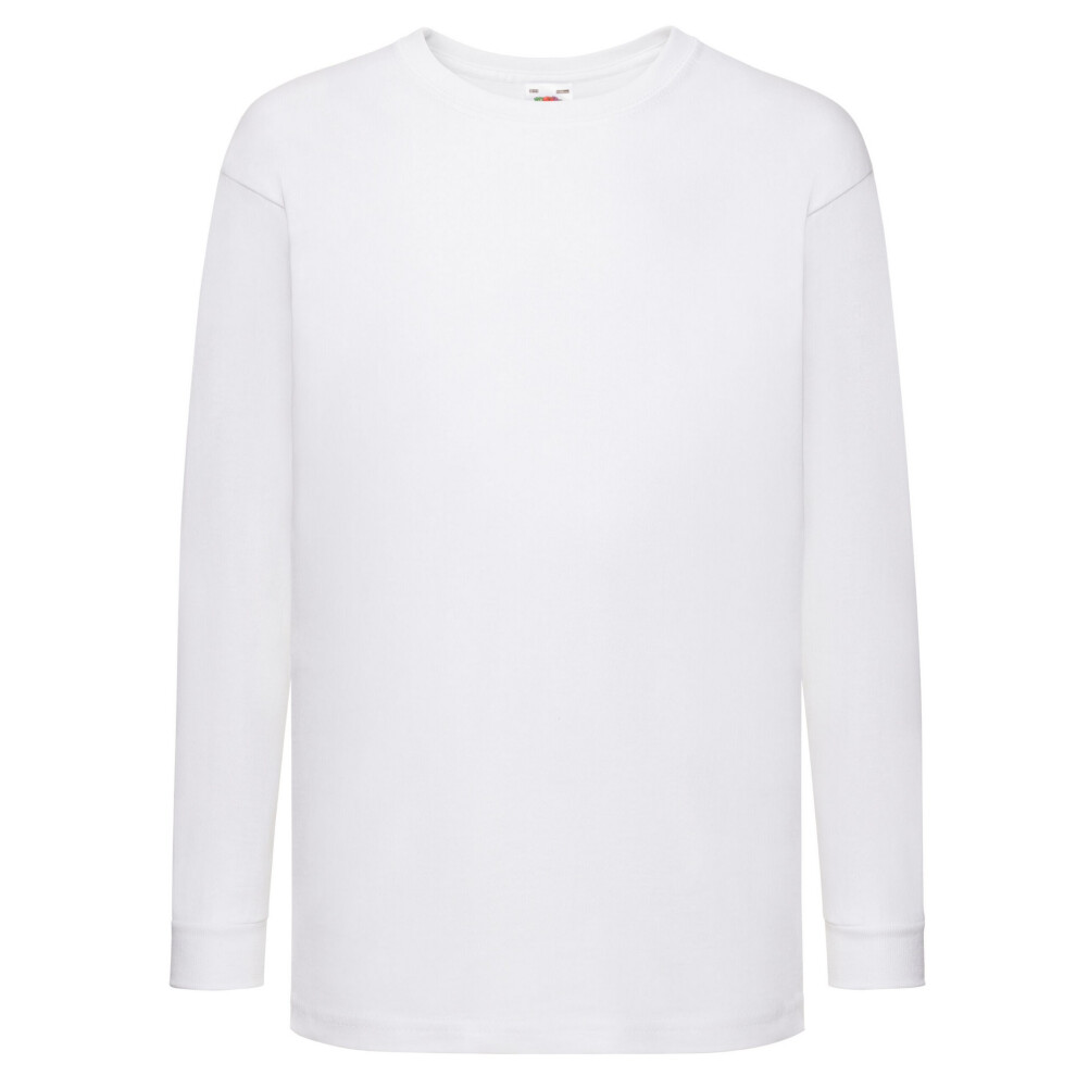 (12-13 Years, White) Fruit of the Loom Childrens/Kids Value Cotton Long-Sleeved T-Shirt