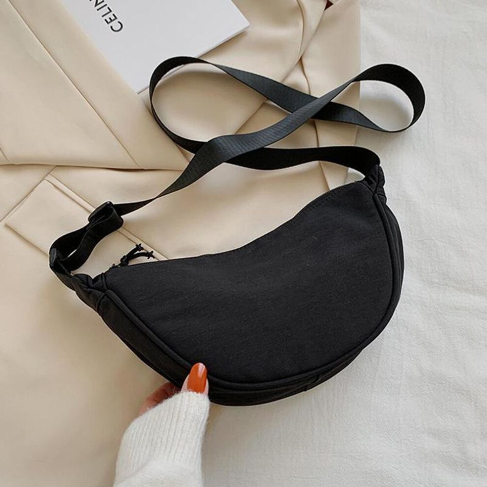 (black, 25*10*16cm) Yogodlns Casual Nylon Shoulder Dumpling Bag Light Crossbody Bag Large Capacity Waist Bag Fashion Half-moon Hobo Bag Clutch