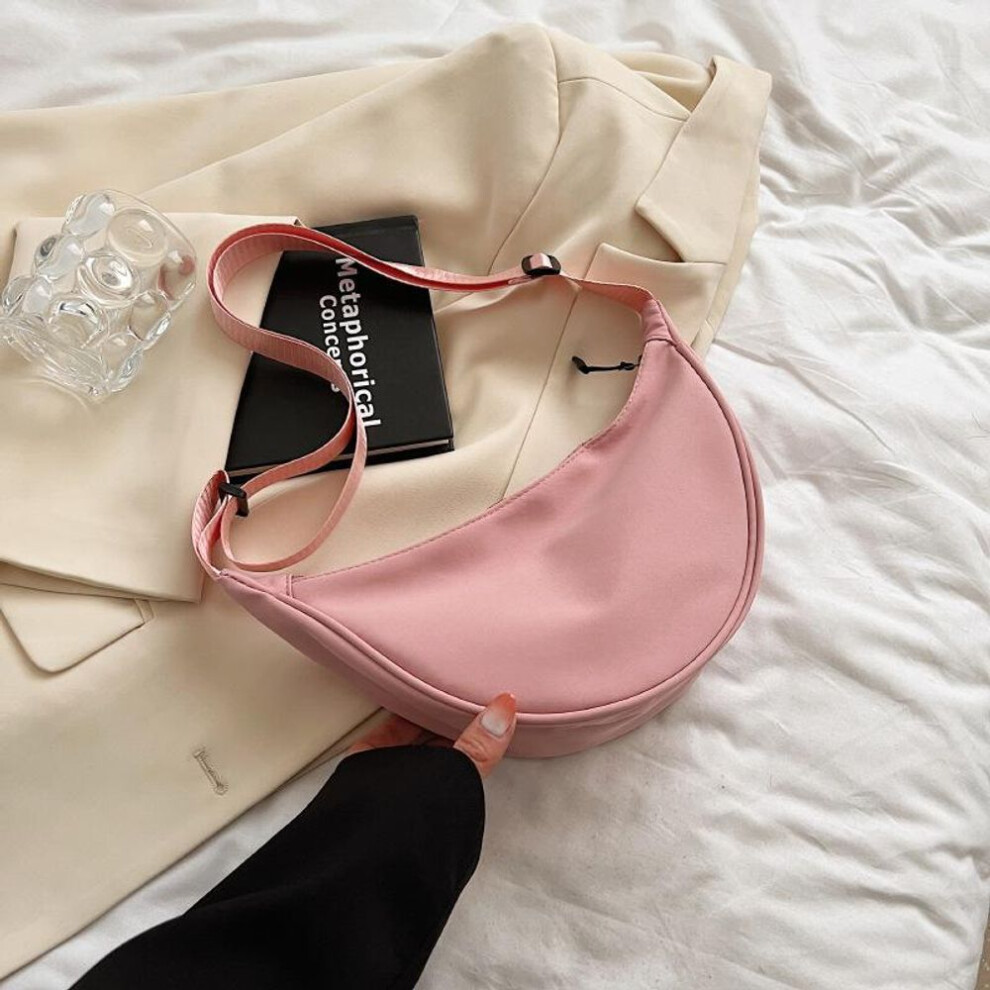 (pink, 25*10*16cm) Yogodlns Casual Nylon Shoulder Dumpling Bag Light Crossbody Bag Large Capacity Waist Bag Fashion Half-moon Hobo Bag Clutch