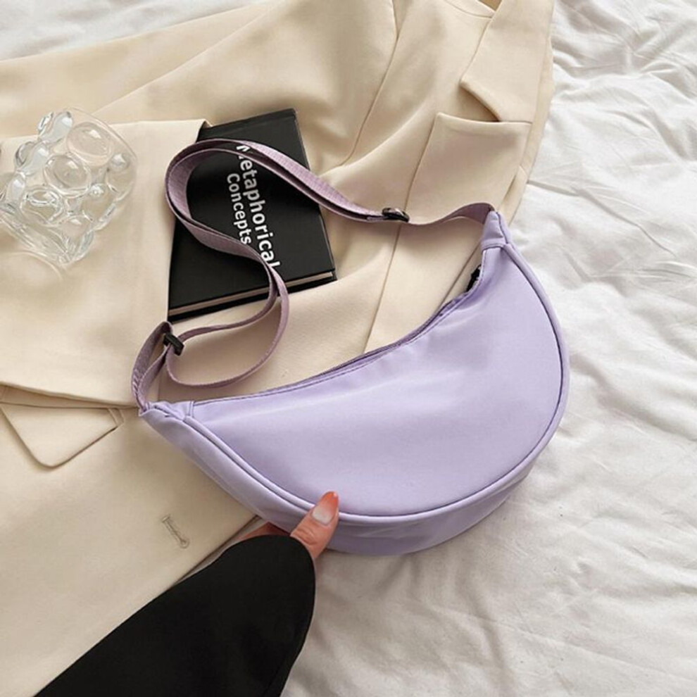 (light purple, 25*10*16cm) Yogodlns Casual Nylon Shoulder Dumpling Bag Light Crossbody Bag Large Capacity Waist Bag Fashion Half-moon Hobo Bag Clutch