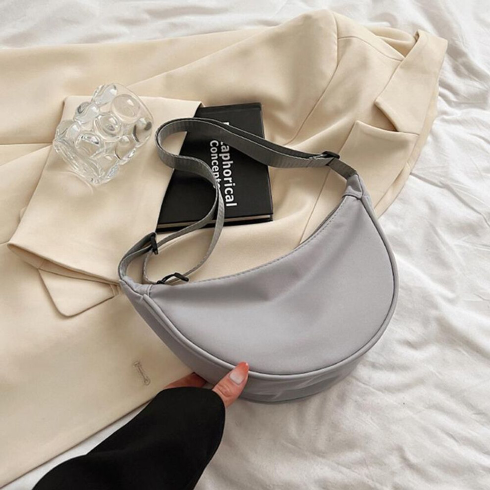 (gray, 25*10*16cm) Yogodlns Casual Nylon Shoulder Dumpling Bag Light Crossbody Bag Large Capacity Waist Bag Fashion Half-moon Hobo Bag Clutch