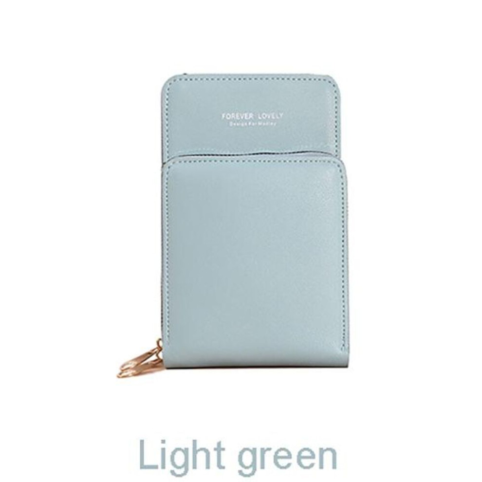 (light green, 18*11*4cm) New Arrival Solid Color Phone Purse Women Crossbody Shoulder Bag PU Leather Small Handbag Messenger Bag Pouch Female Wallet