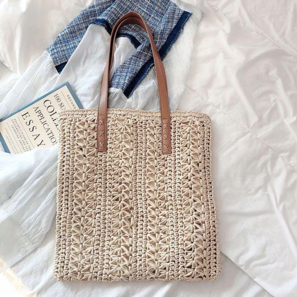 (beige, 38x2x40cm) Yogodlns New Arrival Large Capacity Shoulder Bags For Women Handmade Straw Handbag Travel Beach Bag Totes