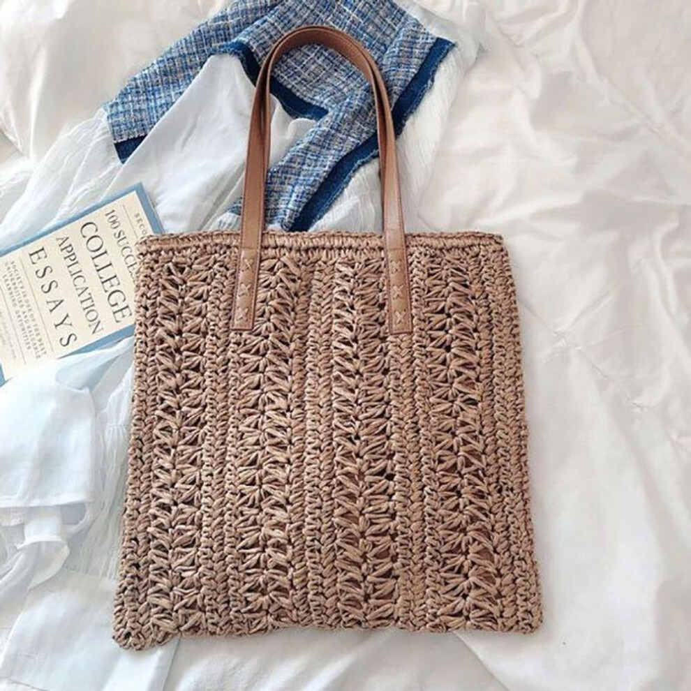 (khaki, 38x2x40cm) Yogodlns New Arrival Large Capacity Shoulder Bags For Women Handmade Straw Handbag Travel Beach Bag Totes