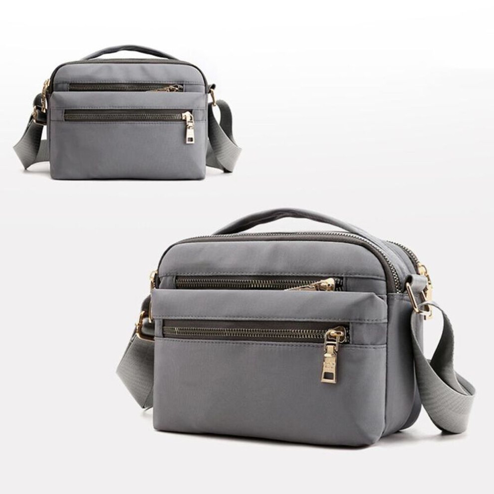 (gray, 22*9*16cm) Casual Waterproof Nylon Shoulder Bags for Women Small Crossbody Messenger Bag Purse Female Multi-pocket Handbag Pouch