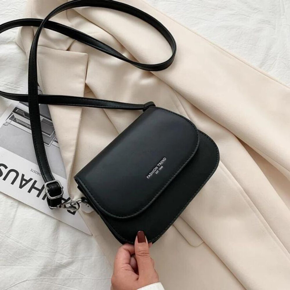 (black, 19*7*15cm) Yogodlns Trendy Saddle Shoulder Bag Women PU Leather Crossbody Purse Simple Solid Color Flap Handbags Pouch