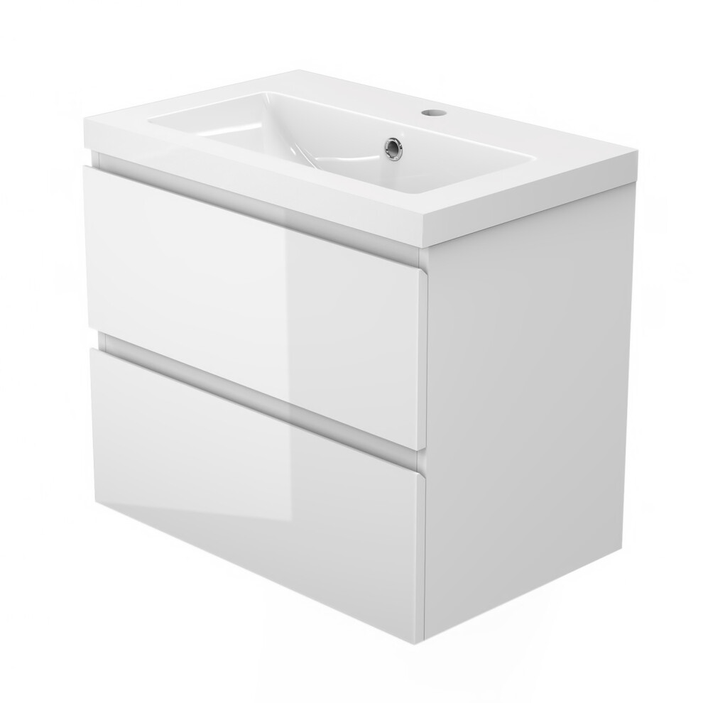 600mm Wall Hung Bathroom Vanity Units Gloss White With Resin Basin