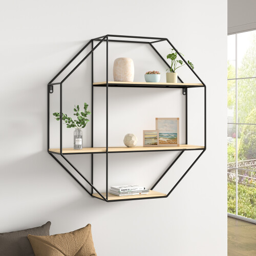 Living And Home Octagonal Metal Floating Wall Display Shelf 1