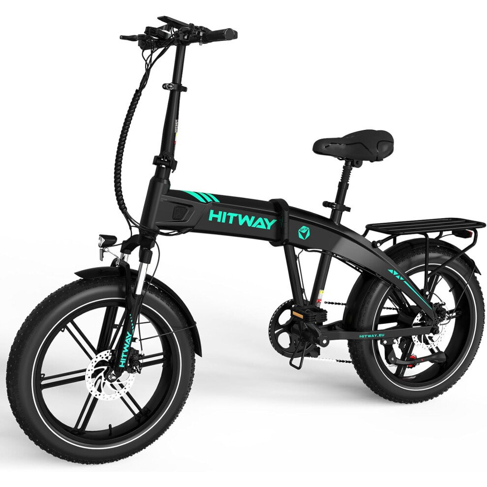 (Black) Hitway Electric Bike BK36 - 20*4.0 Inch Fat Tire City Commuter EBike With Removable 48V 10.4Ah Battery - Foldable Mountain E-Bike With 250W Mo