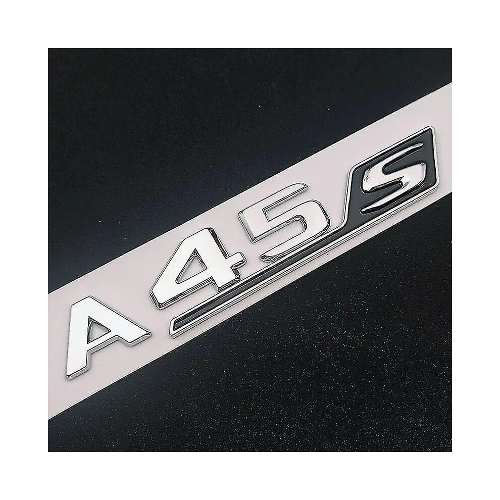 (A45s Chrome) 3D Abs Chrome Logo A45s Emblem Letters Turbo 4Matic Badge Car Sticker For Mercedes Benz A45s Amg W176 W177 Accessories A45s Black 8994439376046